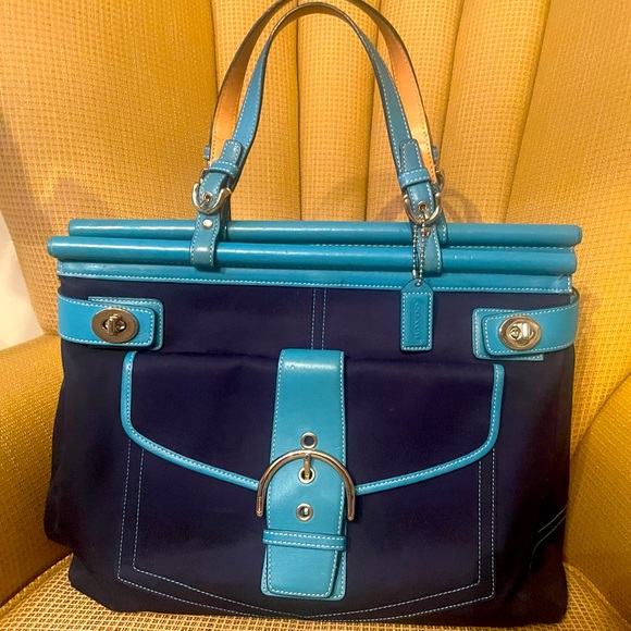 Coach Hampton Double Turnlock Satchel Tote - Picture 2 of 13